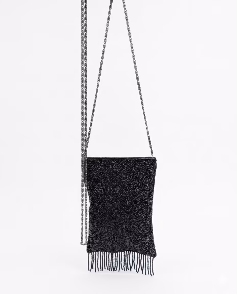 Vintage beaded black evening purse,front view