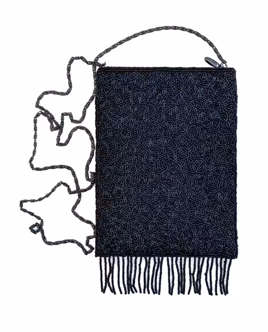 Beaded black purse,clasp and top detail
